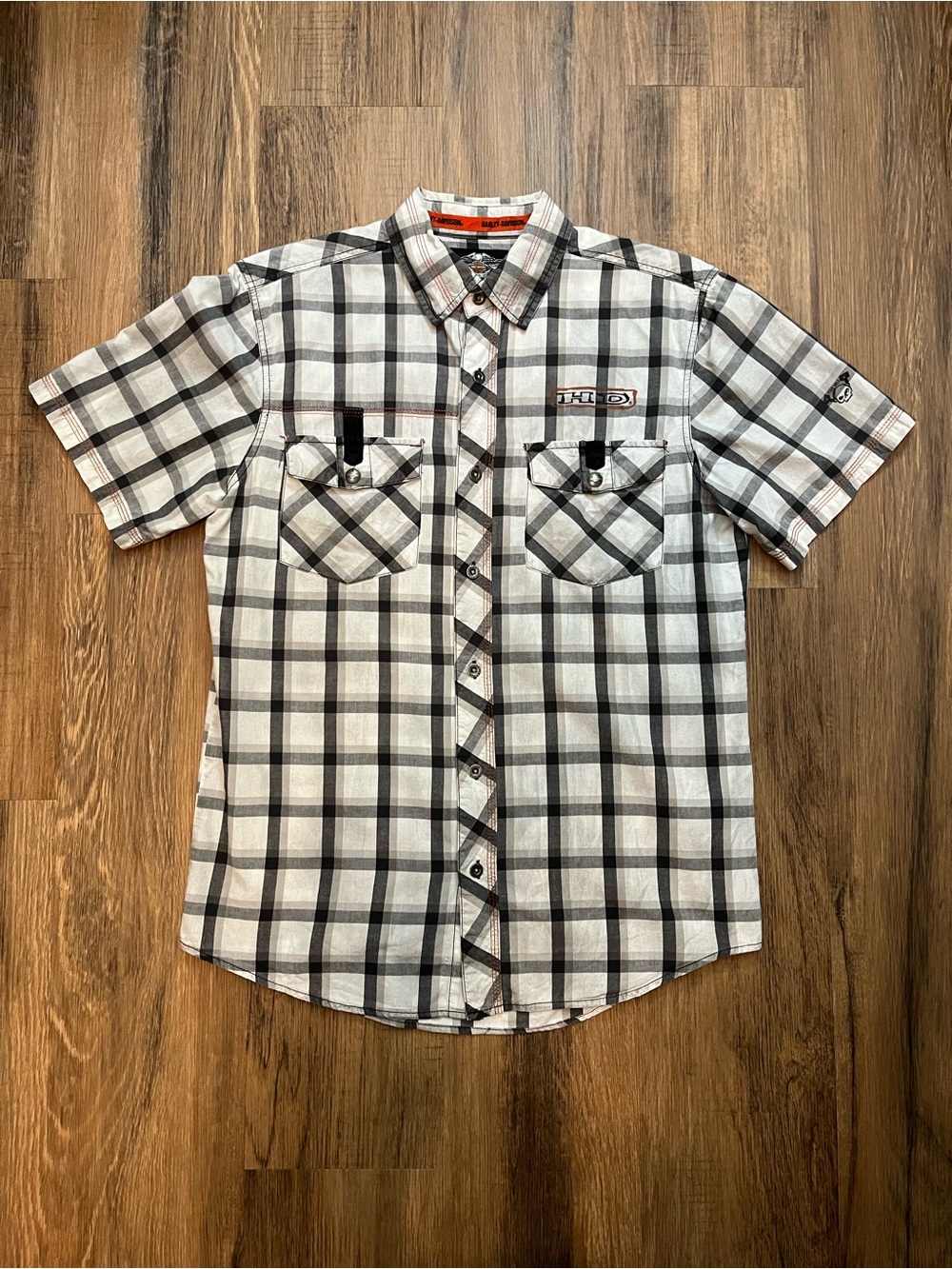 Harley-Davidson Men’s SS Plaid Button-Up Shirt Sz M Gray Multi 100% Cotton Biker